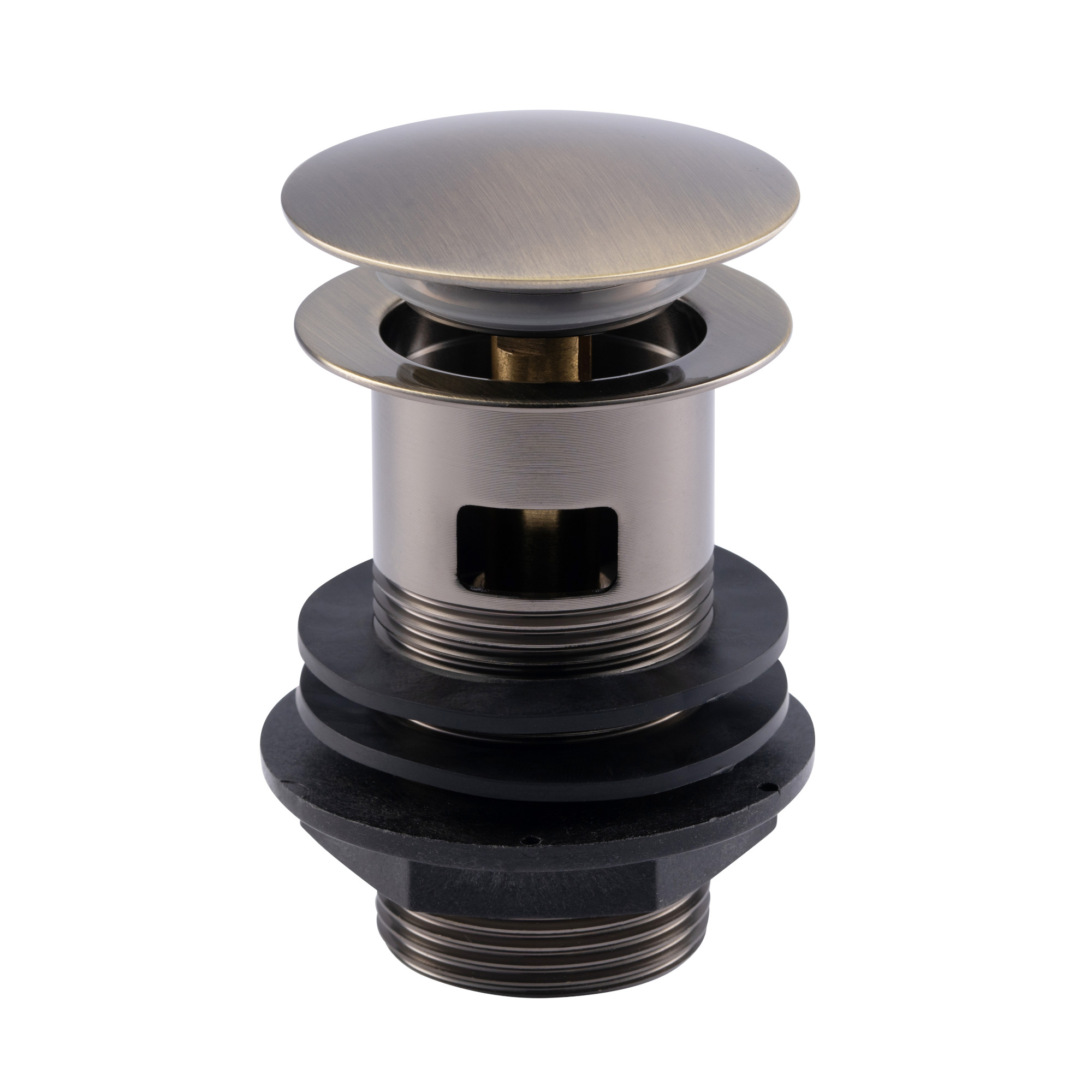 ENKI, W07, Antique Brass, Slotted, Standard 1.1/4" Connection Pop Up Basin Waste Sink Plug, Push Button Click Plug, Allows Water to Drain Away, Durable Finish, Modern Bathroom Accessories image